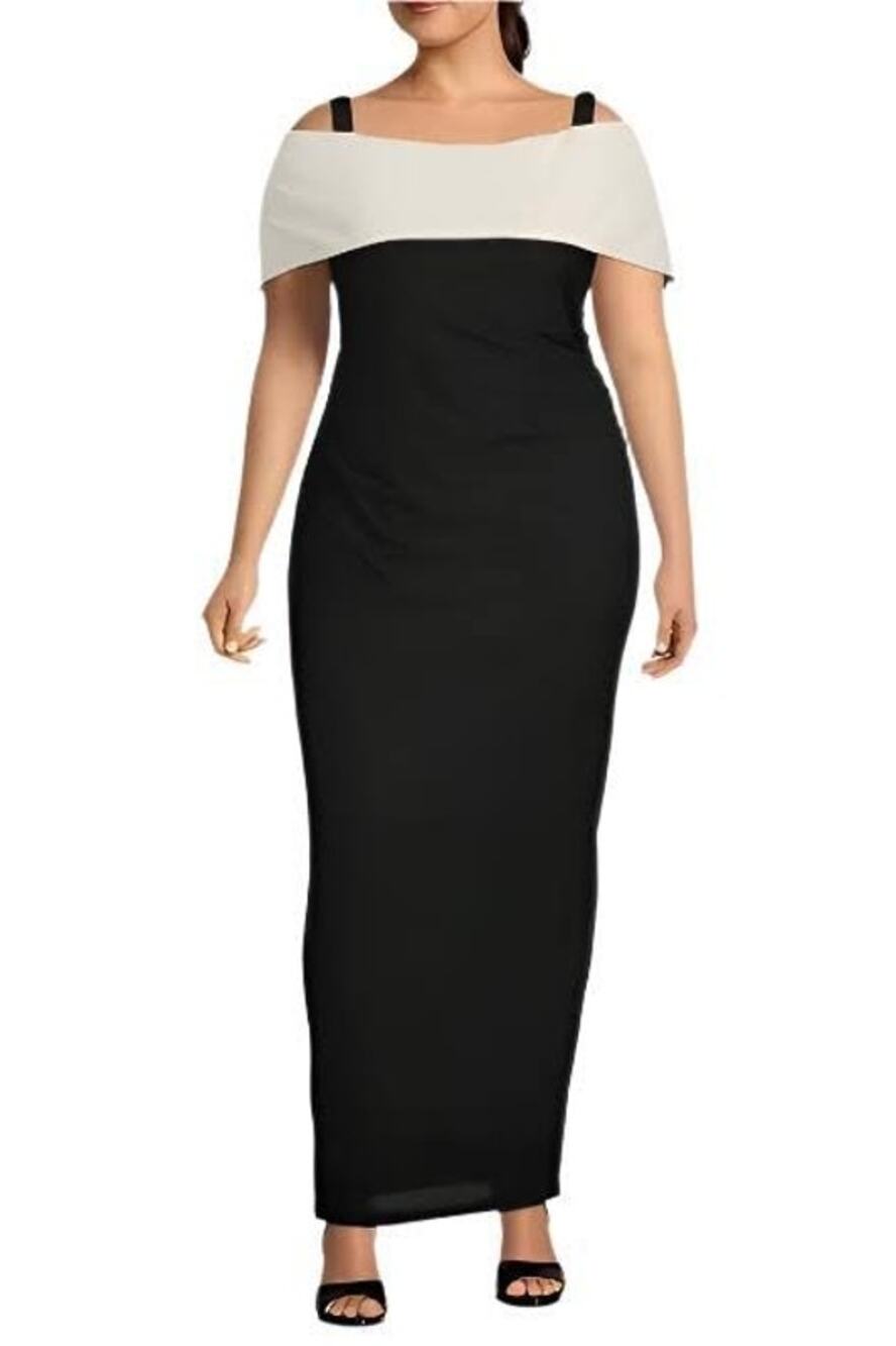 Marina Women's Fitted Long Formal Evening Dress Sleeveless In Black Size 22W NWT